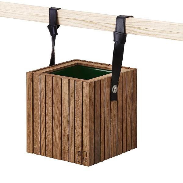 Plantekasse GrowON Hold on i mørk eg stropper læder sort 48 cm